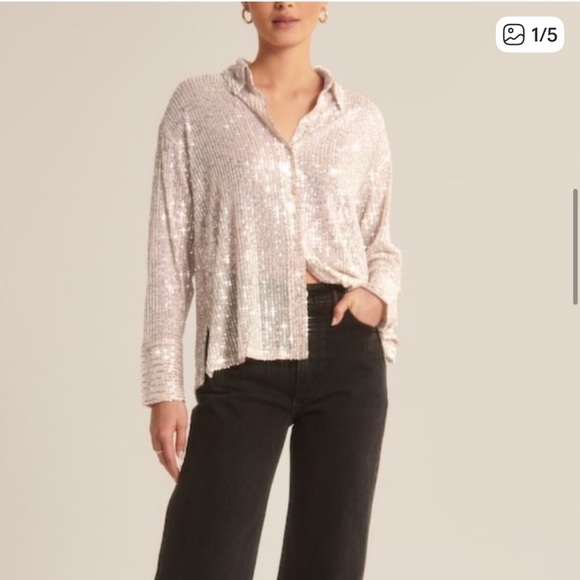 Abercrombie & Fitch Sequin Button Down Shirt, Gold/Champagne, small - Picture 1 of 7
